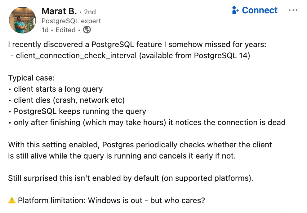 杰里米·施奈德：Postgres 客户端连接检查间隔